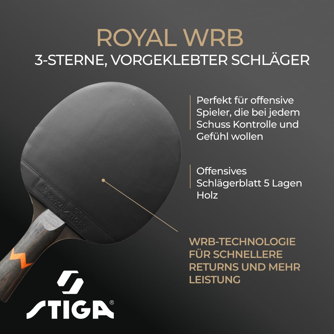 STIGA Royal WRB Tischtennisschläger - Hochleistungs-Offensivschläger mit 3-Sterne Bewertung, ITTF-zertifiziertem Belag und WRB-Technologie - Perfekt für Fortgeschrittene und Profis