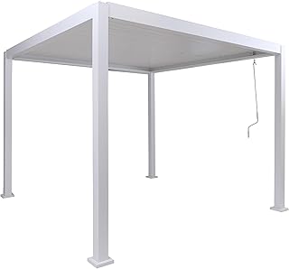 BERLINLODGE Pergola | HxBxT 235x300x300cm | Terrassenüberdachung | Weiß | Gartenpavillon Lamellen-Pavillon | 10cm-Aluminium-Gestell
