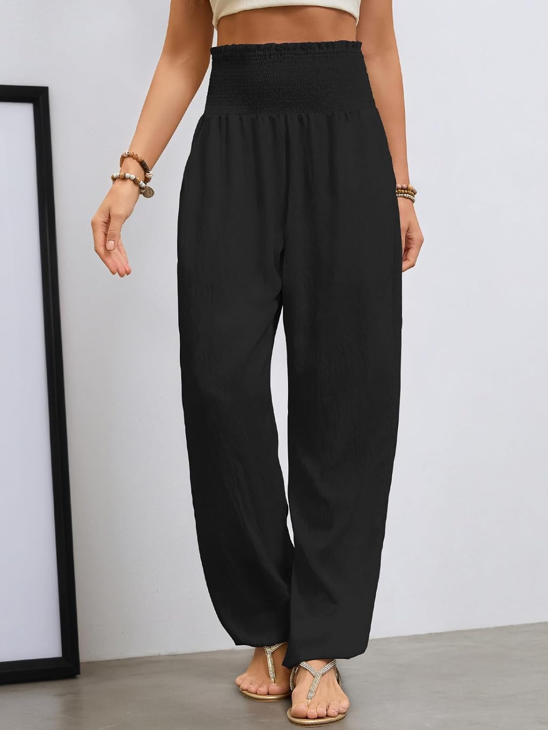 QIANXIZHAN Women's Harem Pants, Hippie Boho Pants High Waist Flowy Yoga Pants with Pockets - Image 8