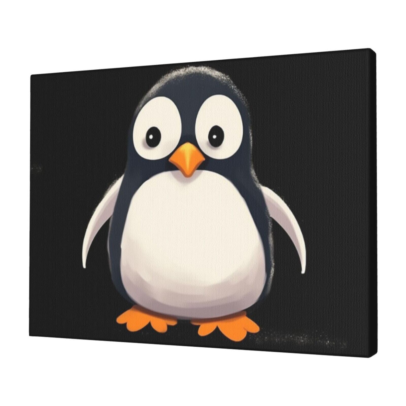 KLOPH Cute Penguin Canvas Wall Art for Living Room 12"x16" Modern Artwork Painting for Bathroom Hanging Canvas Prints Aesthetic Wallart for Bedroom Kitchen Office Wall Decor