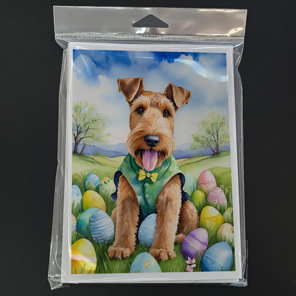 Caroline's Treasures DAC4915GCA7P Airedale Terrier Easter Egg Hunt Greeting Cards Pack of 8 Blank Cards with Envelopes Whimsical A7 Size 5x7 Blank Note Cards