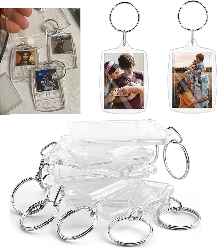 30 Pack Acrylic Photo Frame Keyrings,Snap-in Personalized Keychain,Clear Picture Keychain,2.16 x 1.5inch at  Men’s Clothing store