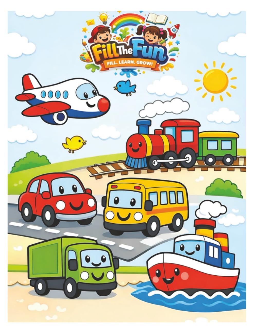 Fill The Fun: Vehicles Coloring, Activity & Learning Book: A Fun Coloring and Learning Book for Preschoolers