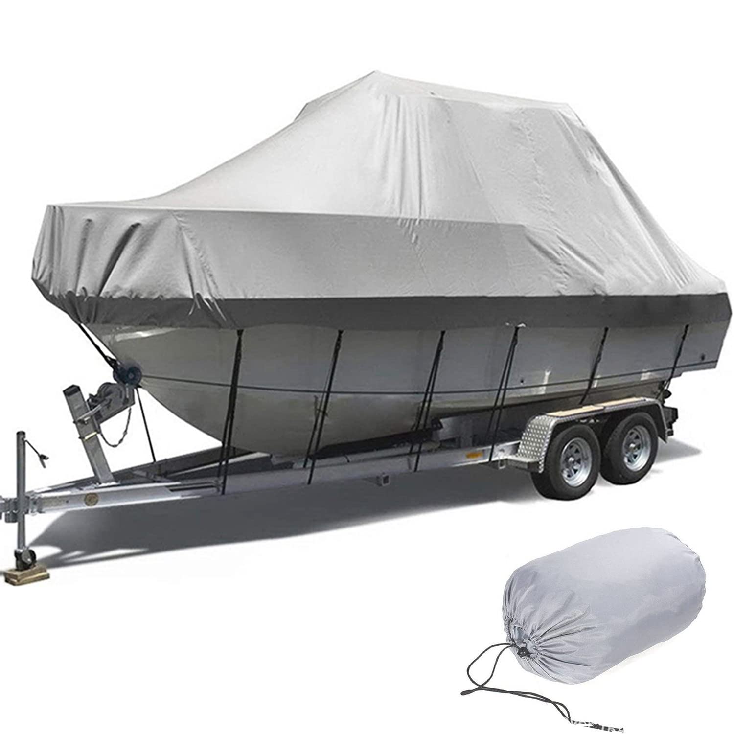 Taud de Bateaux Bache Bateau Housse de Bateau 600D Oxford Imperméable,Anti-déchirure,Anti-UV,Anti-Neige,Toutes Les Saisons avec Corde Fixe pour Protégez Le Navire,Grey-17-19FT:600 * 310cm