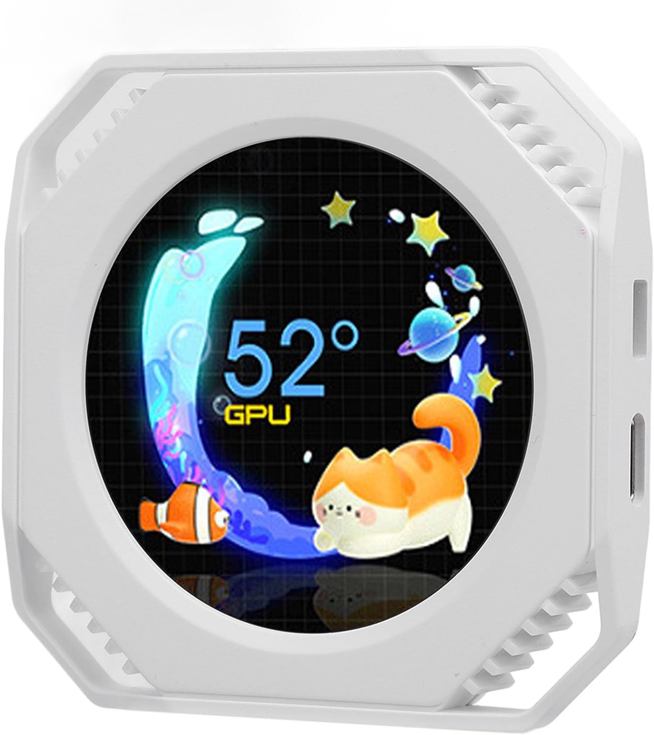 2.1inch CPU GPU Cooler Round LCD Display, USB C Desktop RGB Ambient Screen, DIY Dynamic Theme Water Cooler Screen, Computer Temp Monitor for PC Case DIY Building Laptop Computer (Black) (White)