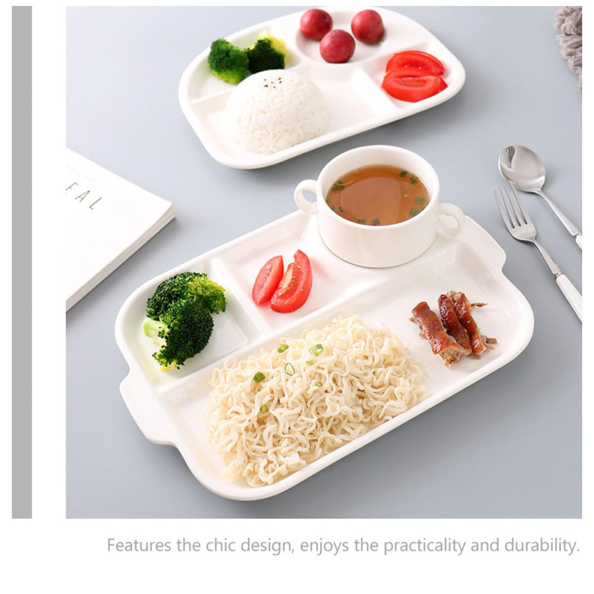Assiette à Dîner en Céramique Blanche Compartiments Multiples, Empilable et Contrôle des Portions, pour Repas Occidentaux et Service de Raviolis Réutilisable