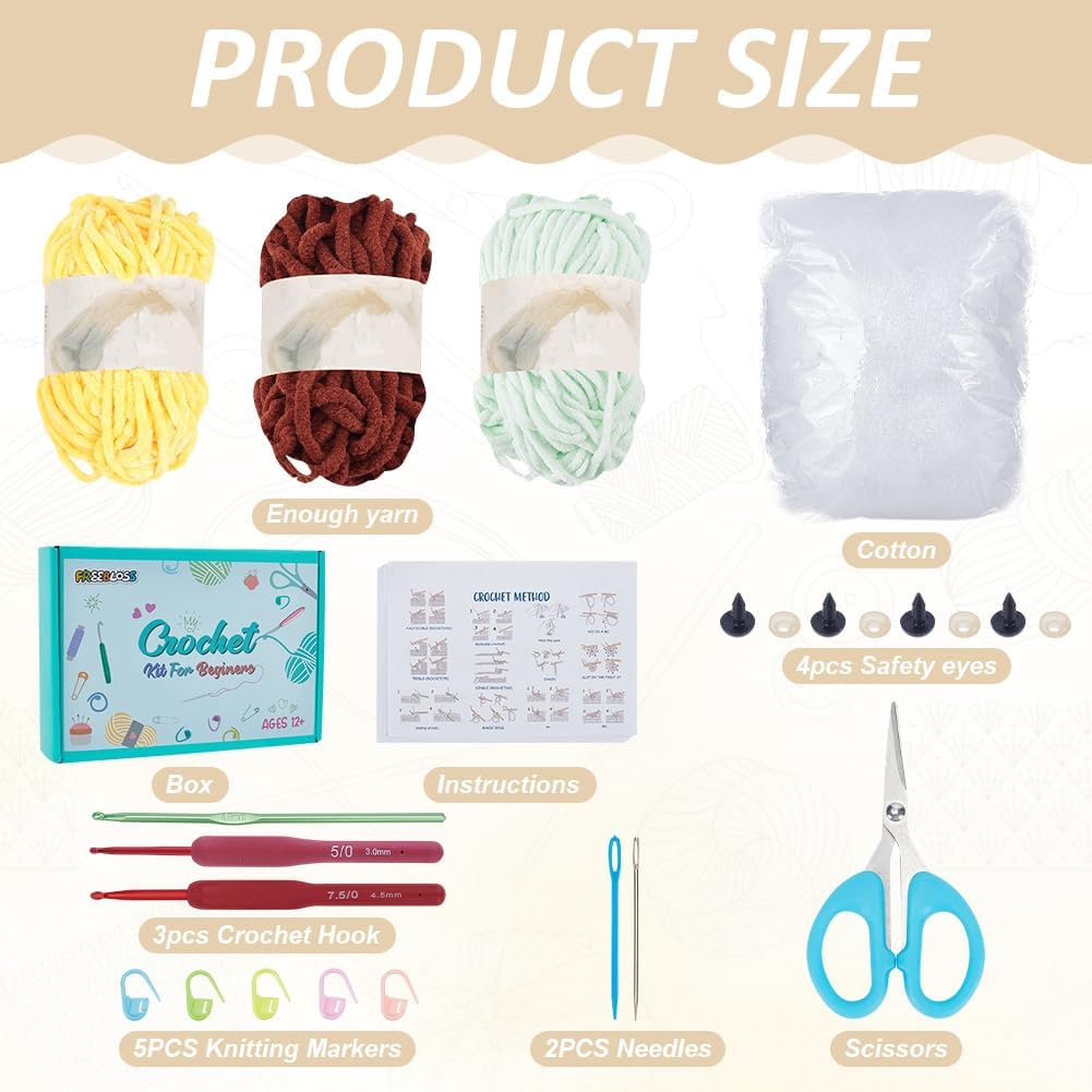 FREEBLOSS Crochet Kit for Beginners Crochet Sunflower Turtle Kit Crochet Animal Crochet Starter Kit with Step-by-Step Video Tutorial Crochet Yarn Crotcheting Set Crafts for Adults