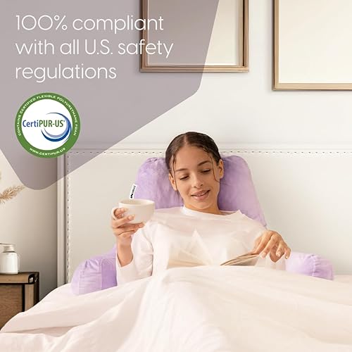 Vista 45 de Milliard CertiPUR - Almohada de lectura con brazos, color negro, acogedora almohada trasera de espuma viscoelástica triturada para cama sentada