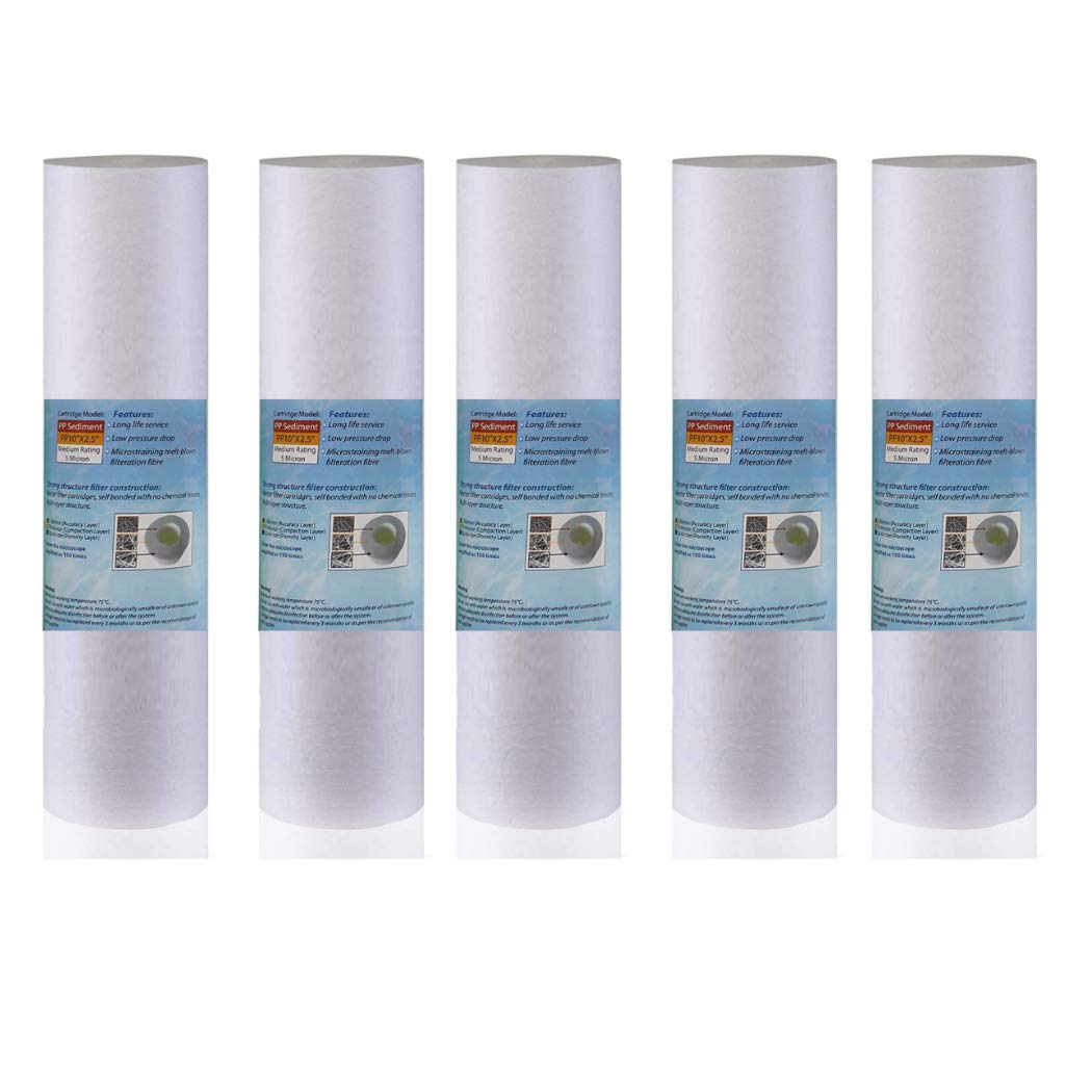 Royal ApexWater Filter Replacement Cartridges 10" Polypropylene Cotton Sponge Universal Cartridges, Standard Pre-filter Yarn Sediment for Standard RO Systems (Pack of 5, 10" Sponge (145g))
