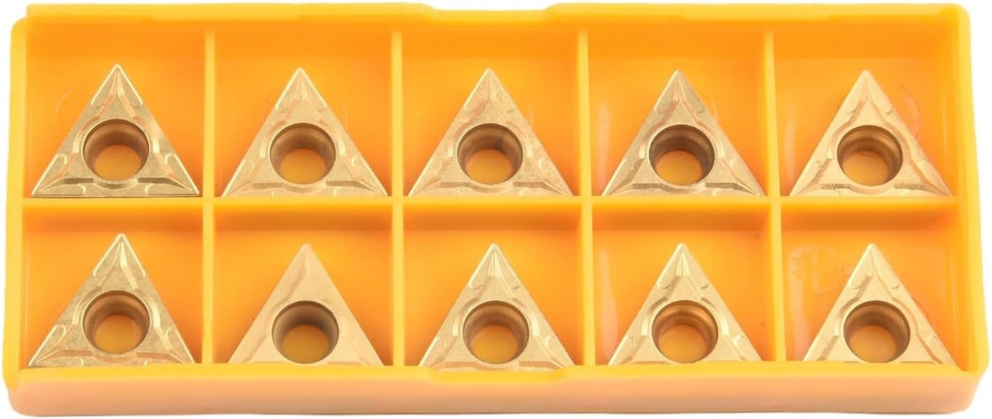 TCMT16T304 Carbide Inserts 10pcs, CNC Indexable Insert for Turning Tool, Triangular 16x5x4mm, Gold Coated for Steel and Stainless Steel Machining