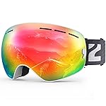 ZIONOR X Ski Snowboard Snow Goggles OTG Design for Men Women Adult with Spherical Detachable Lens UV Protection Anti-fog (VLT 21% White Frame Revo Red Lens)