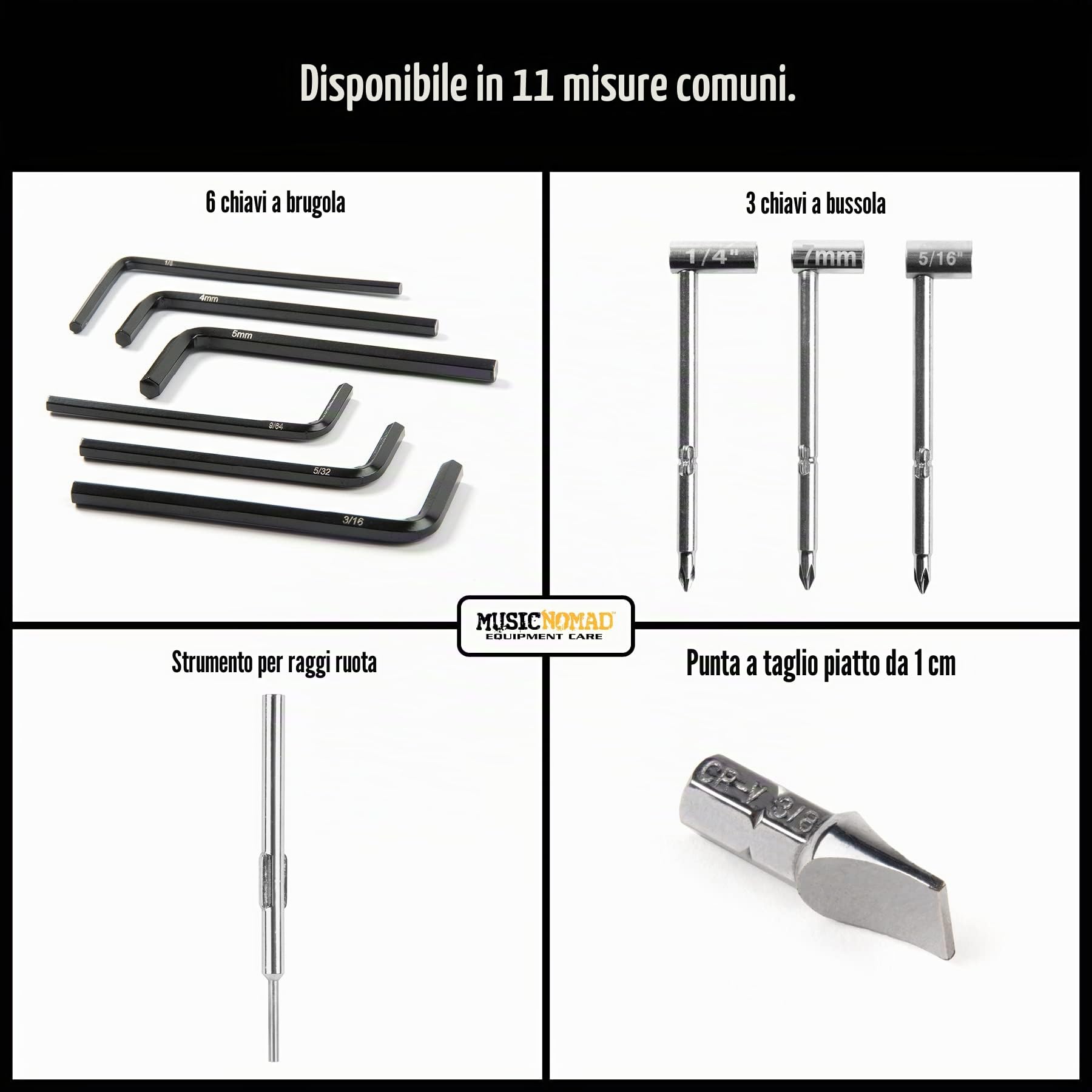 Music Nomad® MN235 Truss Rod Kit 11pcs. - Premium Guitar Tech Chiave a truss rod | Chiavi di alta qualità adatte alla maggior parte delle chitarre elettriche, acustiche e bassi