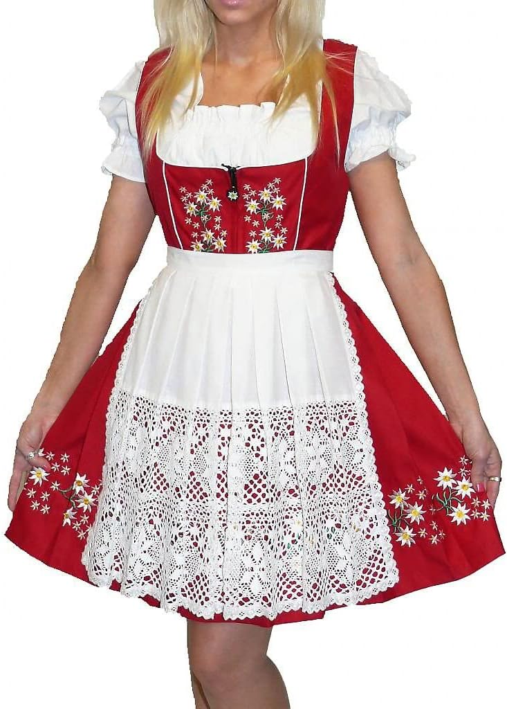 Dirndl Trachten Haus Red Short Bavarian Dirndl Dress Set For Traditional German Oktoberfest