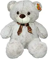 Urso De Pelúcia Cinza Claro Fofo Sentado Com Laço 35cm