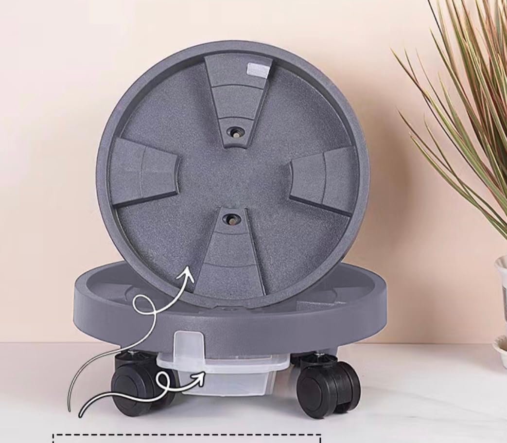 Two Pack 11.2" HuaBoShi Plant Caddy Stand with Wheels Heavy Duty with Built-in Bottom Ventilation and Water Tray Plant Dolly Bear Weight up to 65kg Ash Gray Color Suitable for Indoor and Outdoor