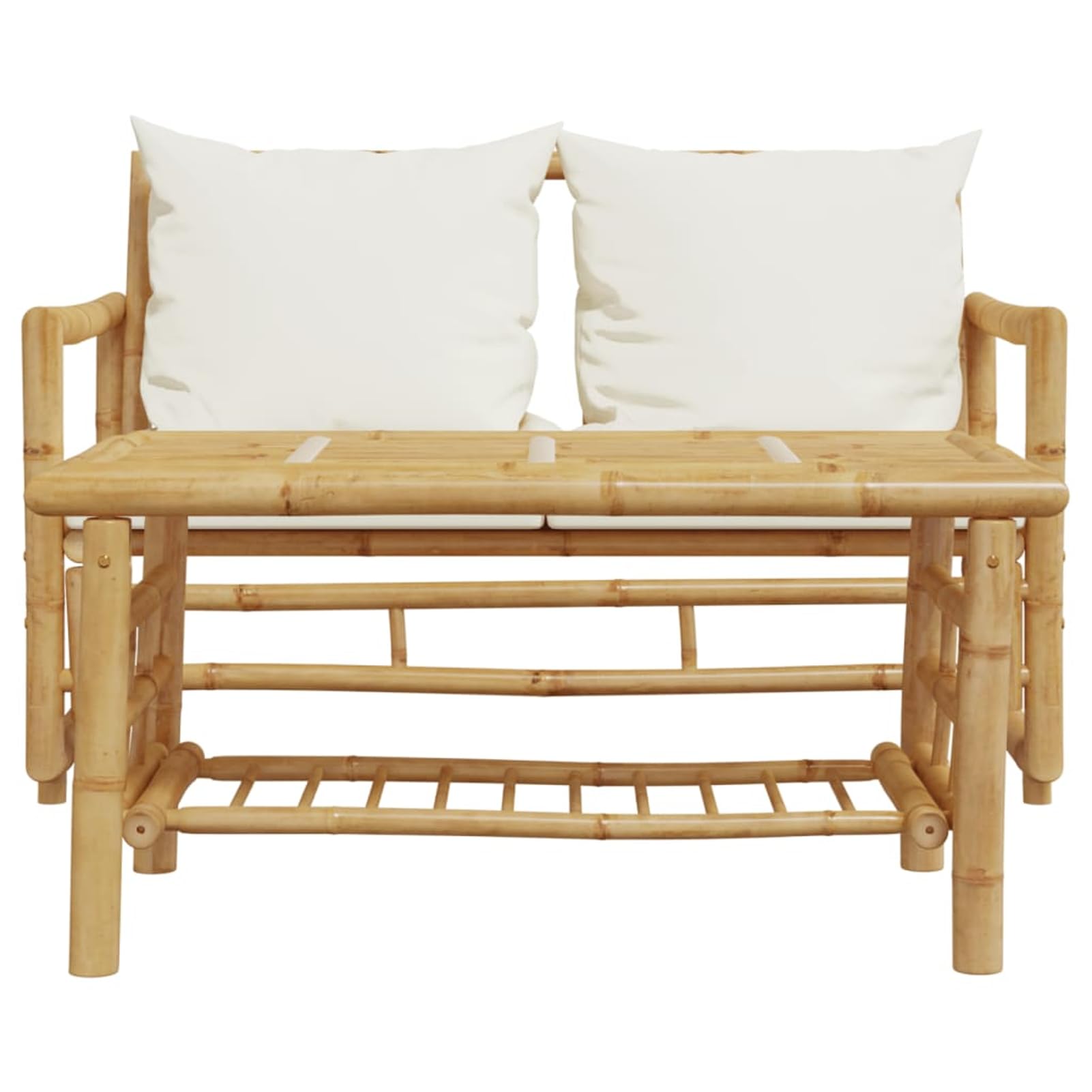 Homgoday Set da Giardino in BAMB¨´ con Tavolo e Divano a 2 Posti, Cuscini Sfoderabili e Lavabili, Bianco Crema, Capacit¨¤ di Carico 110 kg per Posto, Ideale per Esterni