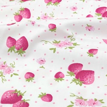 Strawberry Print Soft Cotton Fabric By The Yard for Quilting, Patchwrok, Baby Apparel, and Crafts, Precuts 39x63 inch, Pink Strawberries on White Fabrics, Material By The Yard Clearance