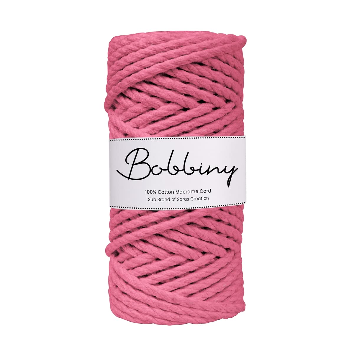 BOBBINY 3 Ply Twisted Macrame Cotton Cord Dori (Roll Packaging) Thread For Macrame DIY And Other Projects | Bubble Gum | 3Mm, 20 Meter, 1 Count, Pink