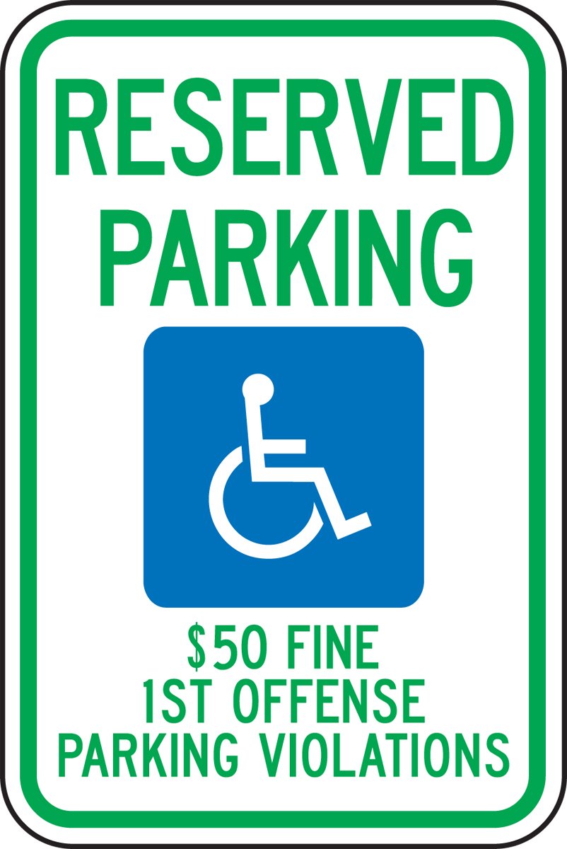 Accuform FRA185RA Engineer-Grade Reflective Aluminum Handicapped Parking Sign (Alabama), "Reserved Parking 50 FINE 1ST Offense Parking VIOLATIONS" with Graphic, 18"x12"x0.080 ", Green/Blue on White