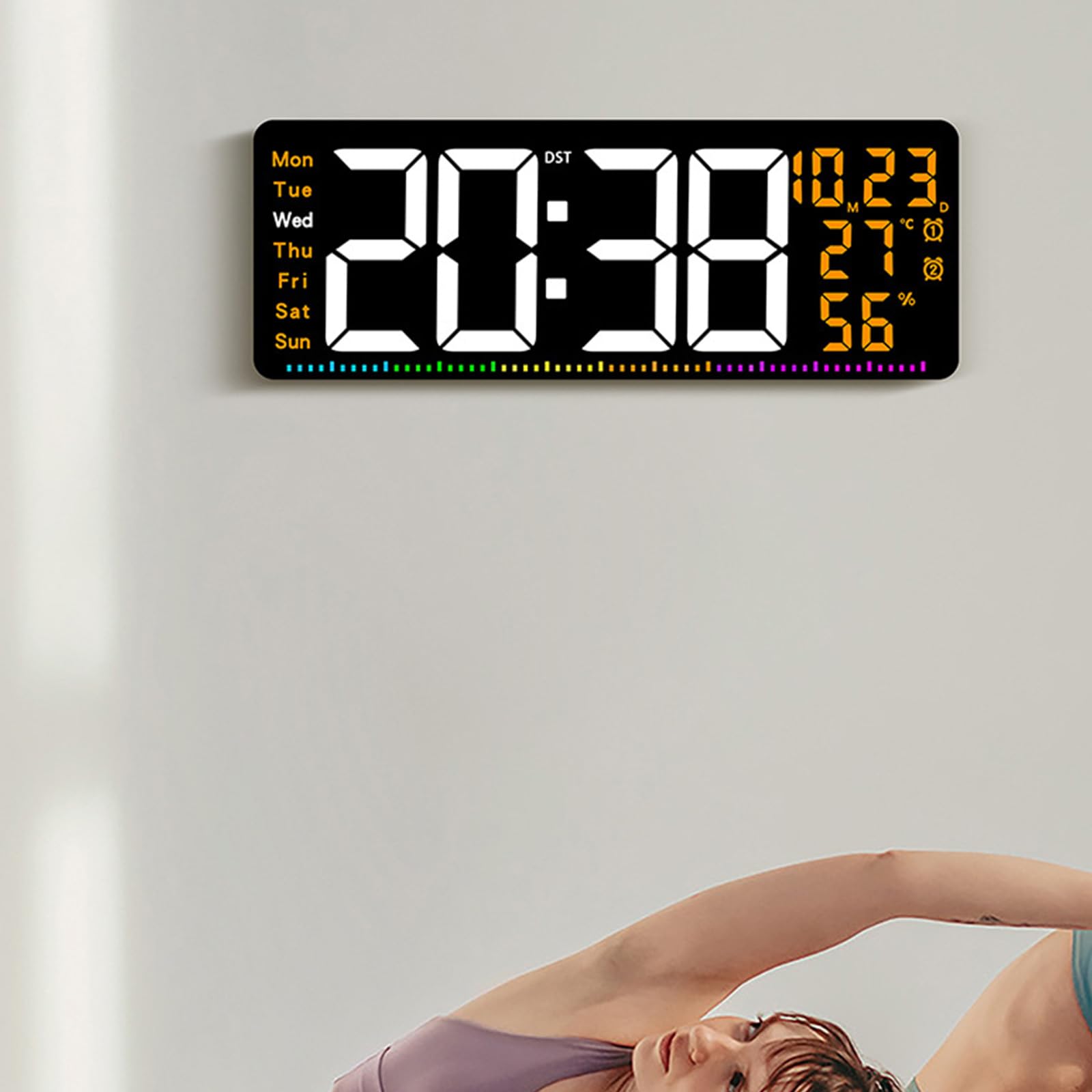 Reloj LED colorido de 16.5 pulgadas con fecha de hora, azul