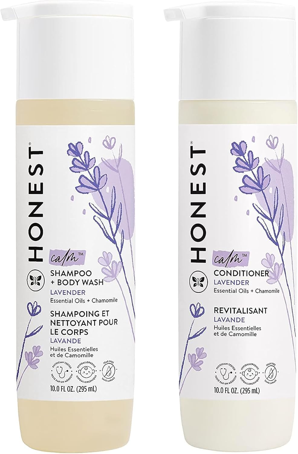 the honest company silicone-free conditioner amp 2-in-1 cleansing shampoo  body wash duo  gentle for baby  naturally derived  lavender calm 20 fl oz