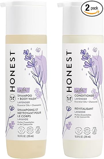 The Honest Company Silicone-Free Conditioner & 2-in-1 Cleansing Shampoo + Body Wash Duo | Gentle for Baby | Naturally Derived | Lavender Calm, 20 fl oz