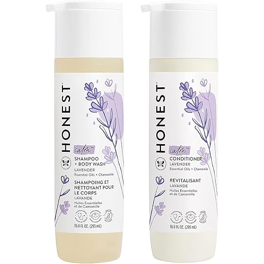 The Honest Company Baby Shampoo, Body Wash & Conditioner Duo, 2-in-1 Cleansing, Silicone-Free, Naturally Derived, Lavender Calm Scent, 20 fl oz