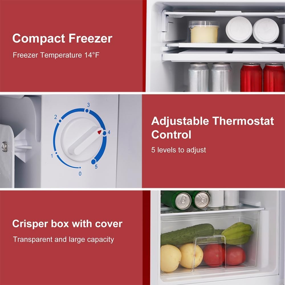 magictec Retro mini fridge Vintage refrigerator with freezer | 3 Cubic feet (Freezer 0.3 cuft) | 33 Inch | Countertop Fridge for Office, Bedroom, Bar, Dorm Room