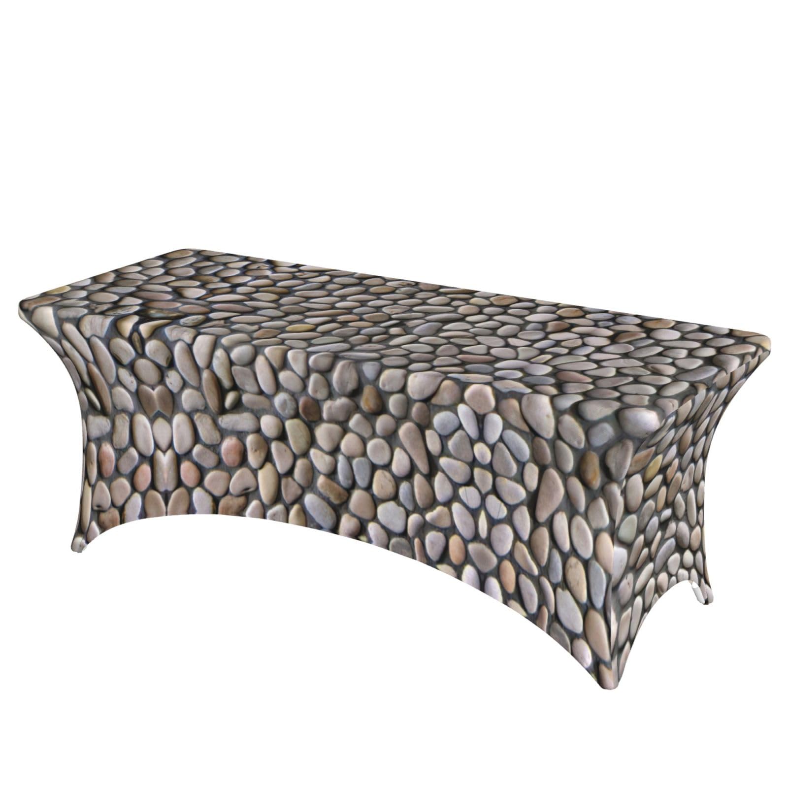 Nappe rectangulaire extensible motif galets grande table ovale