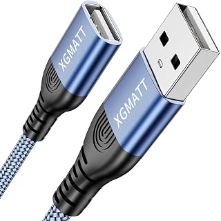 XGMATT USB 2.0 Extension Cable 3M,USB Type A Male to Female Cable USB 2.0 Extension Lead Compatible for USB Keyboard, Printer,Mouse, Flash Drive, Hard Drive, etc - Blue