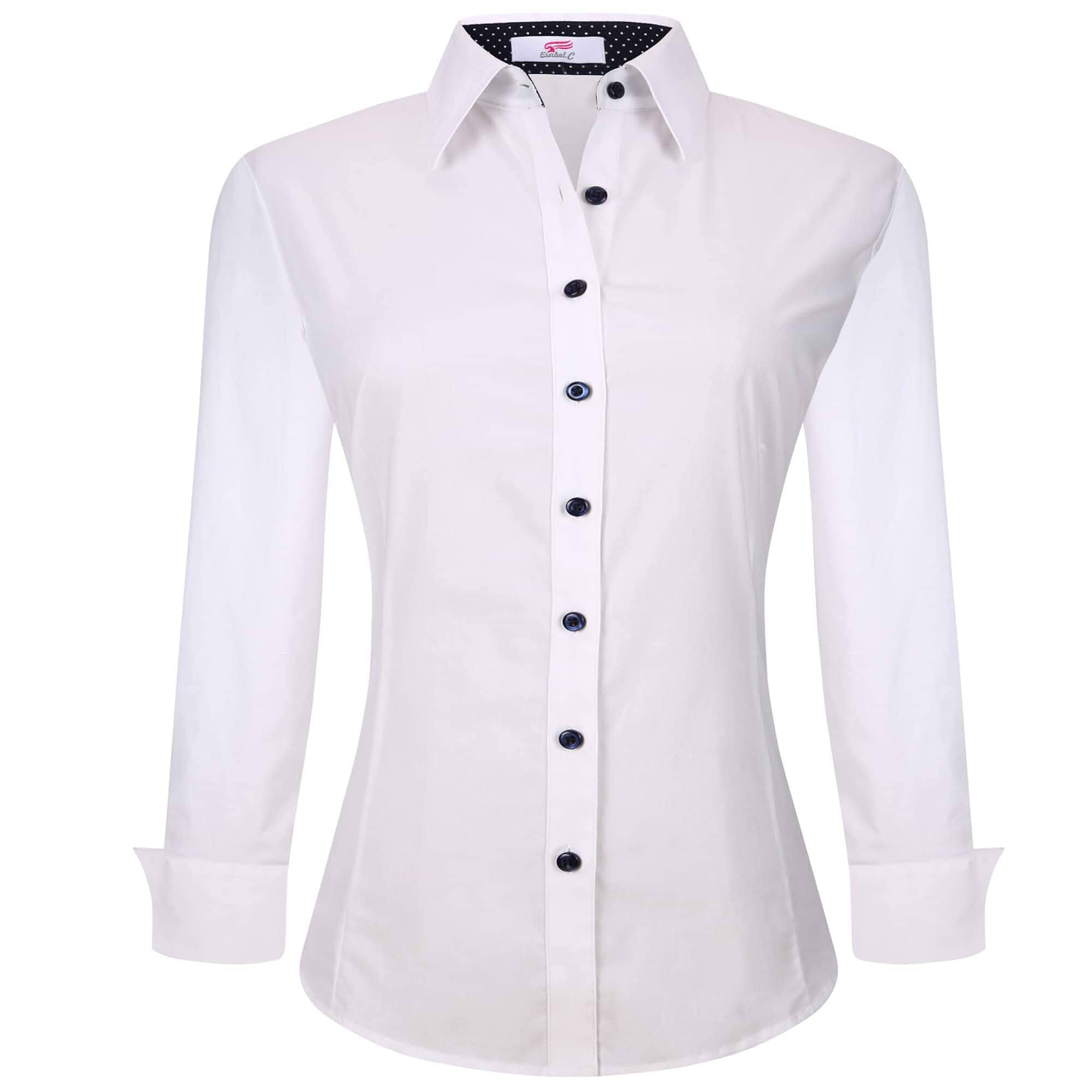 Esabel.C Womens Button Down Shirts Long Sleeve Regular Fit Stretch No-Iron Wrinkle Free, Comfortable, Fitted True to Size, Classic Button Up Collar, Ideal for Work, Casual & Daily Wear