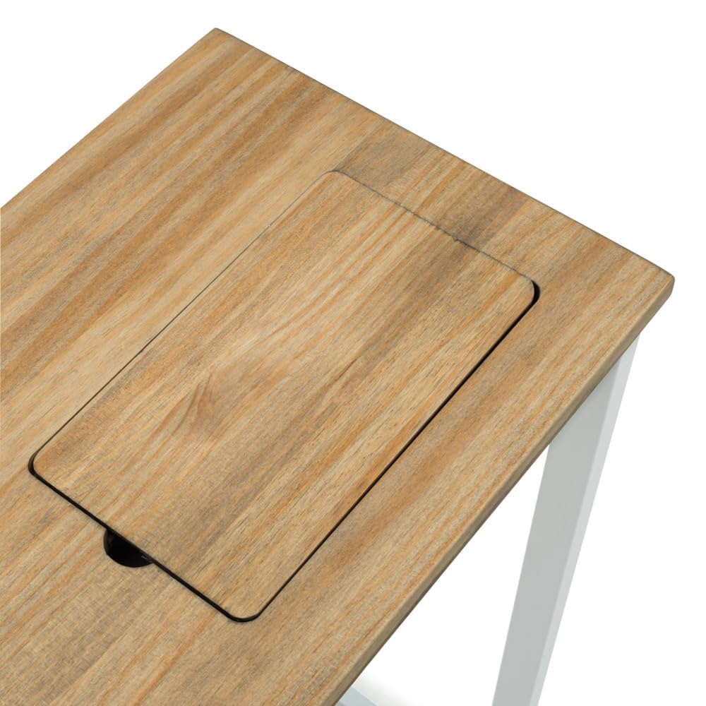 BOX FURNITURE Recibidor con Bandeja Oculta, Blanco, 78x30x80 cm, Acero Lacado y Madera Maciza, Acabado Envejecido, Fabricado en España