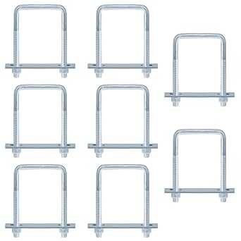 8 Pcs 2-1/2 Inch Wide Square U-Bolt, 3/8" x 2-1/2" x 4-1/8"