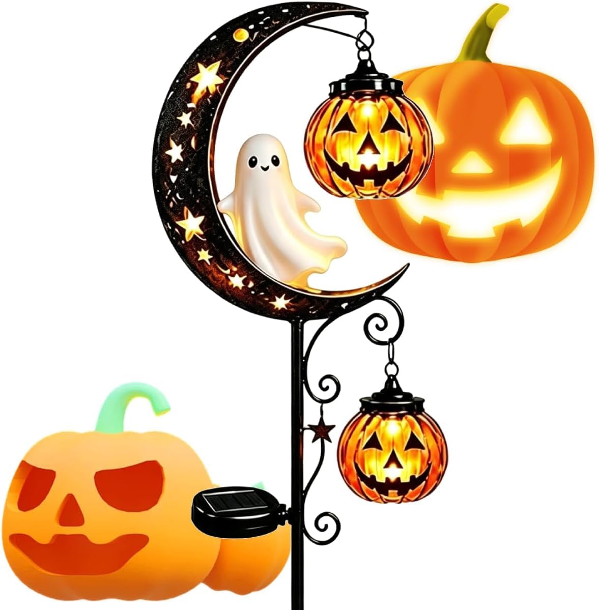 Solar Halloween Ghosts & Pumpkin Moon Garden Stake Light, #D