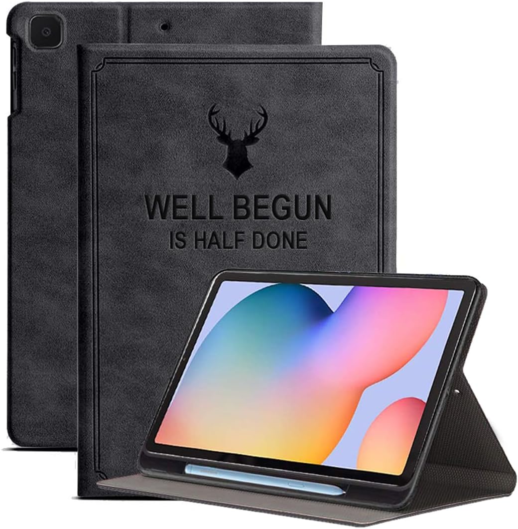 Cover for Galaxy Tab S6 Lite 2024, Deer Multi Angle Case Cover for Samsung Galaxy Tab S6 Lite 10.4 Inch with S Pen Holder, Supports Auto Sleep Wake, Black