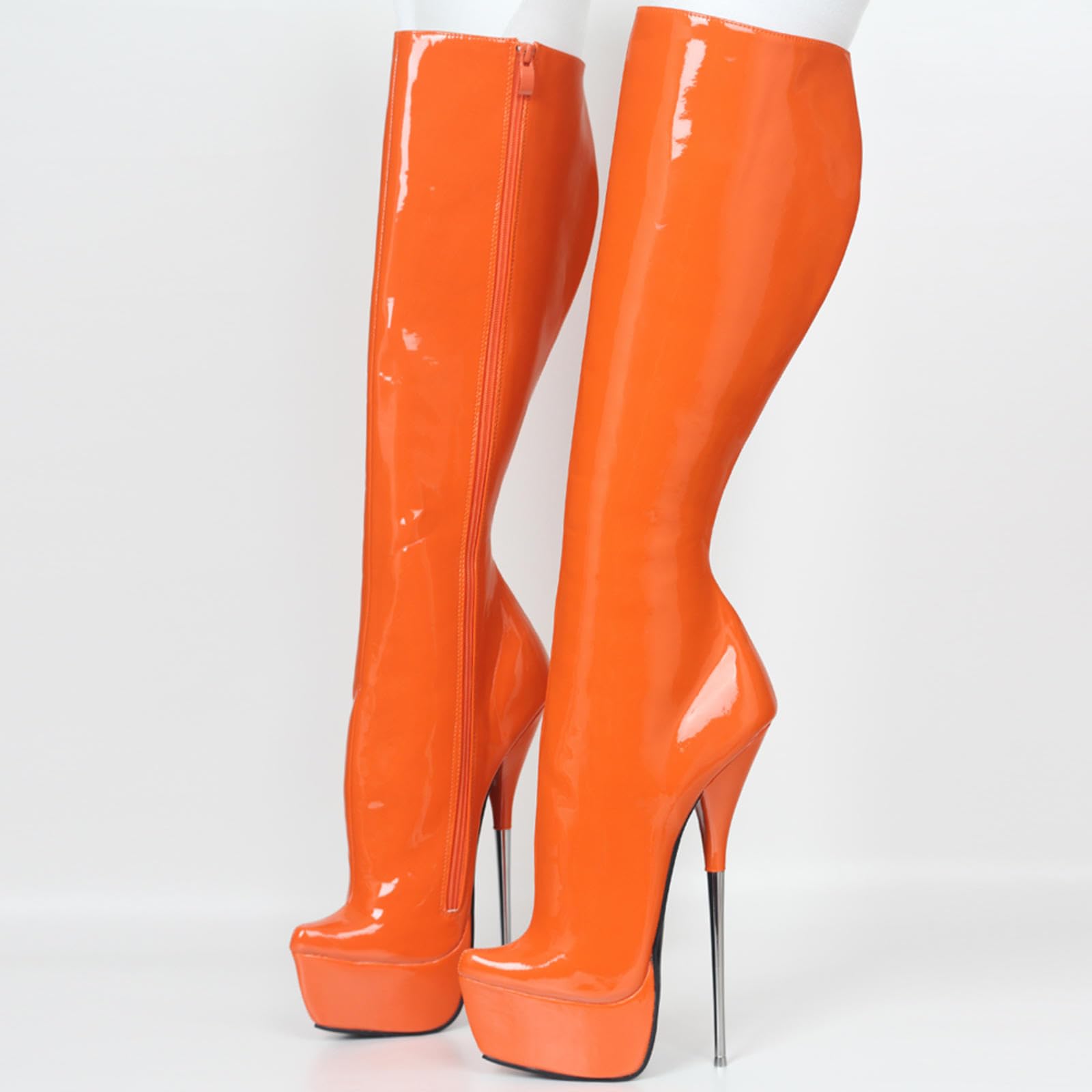 Tacchi Donna 20CM Stivali Da Donna Con Tacchi Alti Stivali Con Suola Spessa A Punta In Metallo Con Tacco A Spillo,Orange-43