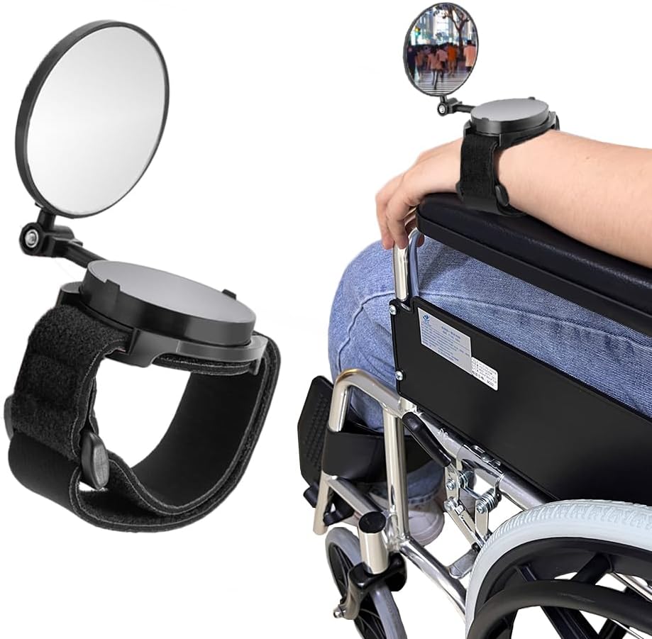 Wheelchair Rear View Mirror Wristband, 360° Rotating Telescopic Wide
