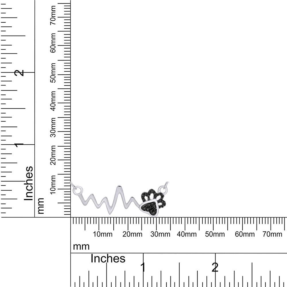 AFFY Black Natural Diamond Paw Print Heartbeat Pendant Necklace in 14k Gold Over Sterling Silver (0.05 Cttw)