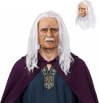 Realistic Old Man Mask Long Wig Latex medieval Wizard Mask Cosplay Costume Party Props Gifts for Halloween Christmas