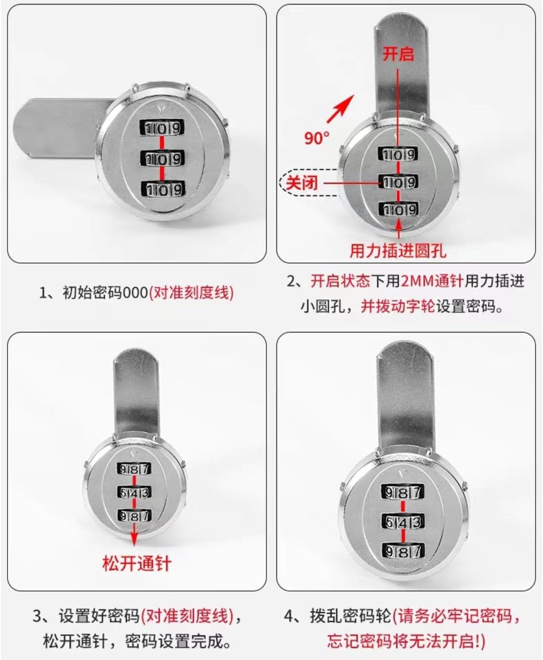 Cabinet Lock with Keys,1pcs Cupboard Locks 3 Digit Combination Furniture Mail Box Easy Install Keyless Drawer Post Cam Coded Zinc Alloy Security Hardware(Black,30mm)