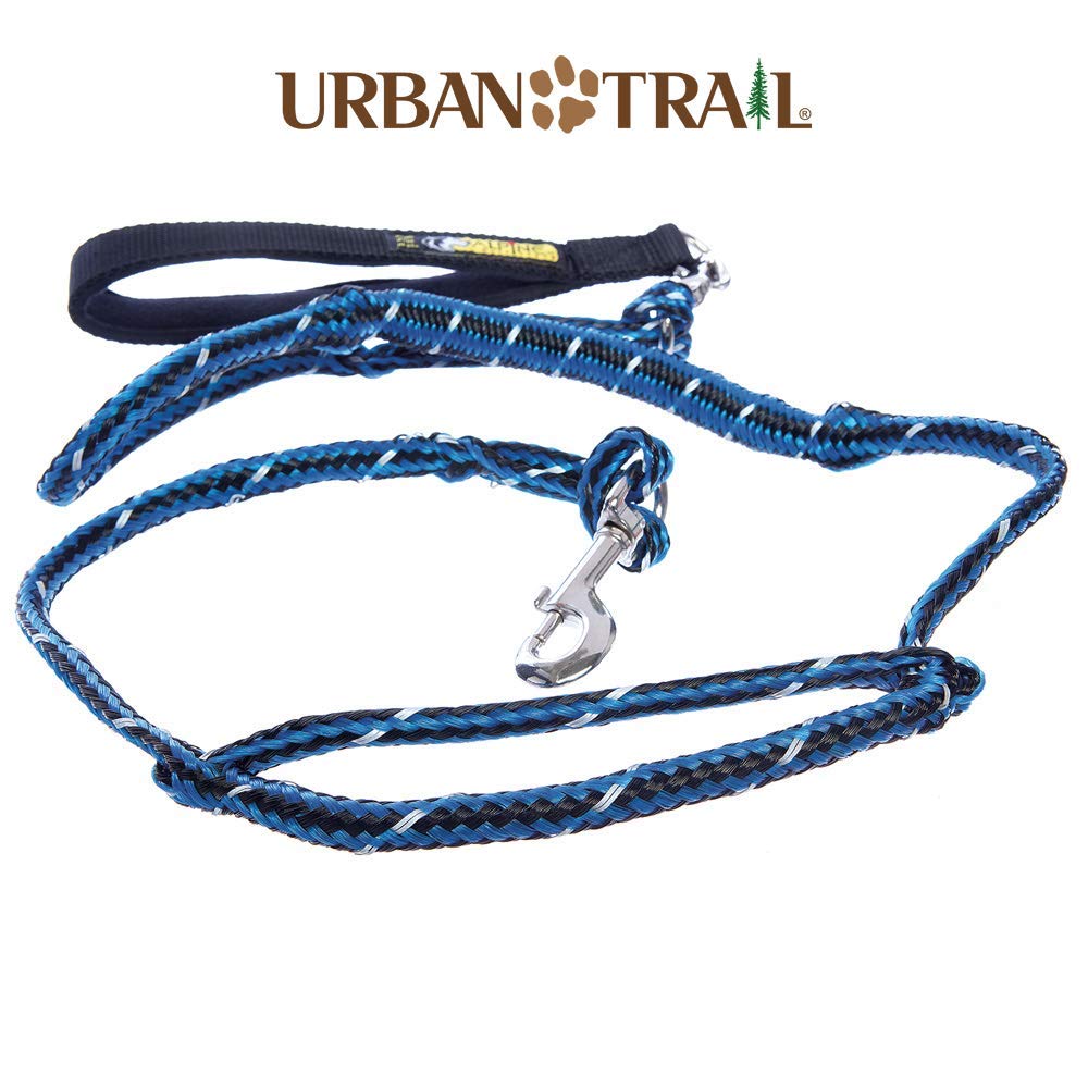 Alpine Outfitters Urban Trail Jogger's Leash with Detachable Padded Handle for Hand-Held or Hands-Free Use, Traffic Handle and Blue/Black/Reflective Weave