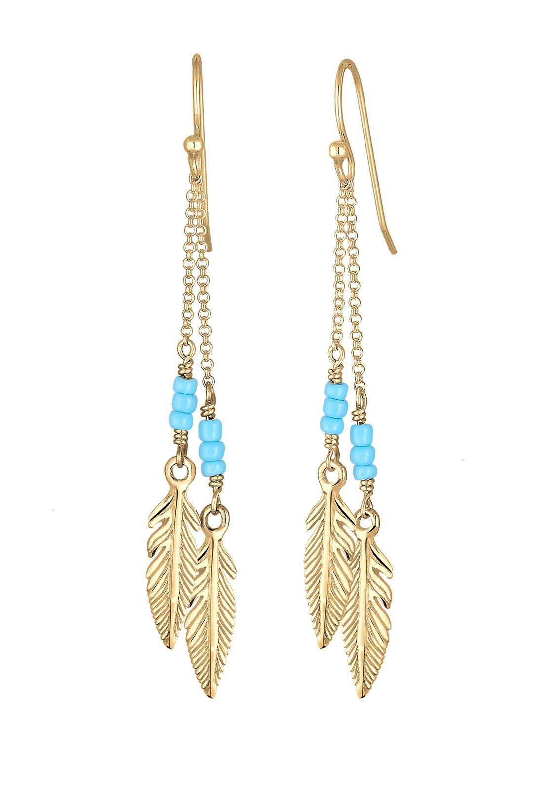 Elli Ohrringe Damen Ohrhänger Feder Beads Boho in 925 Sterling Silber vergoldet