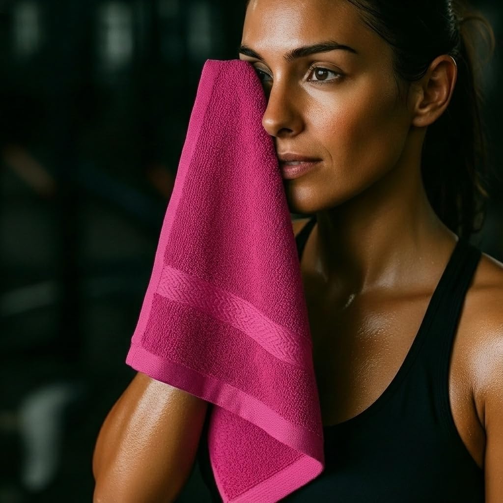 Premium Wash Cloths Set, 13 x13 Inches, 100% Cotton Ring Spun, Highly Absorbent and fast dry, Soft Feel Essential Washcloths for Bathroom, Spa, Gym, and Face, fingertip towel (Pack of 4) (Hot Pink