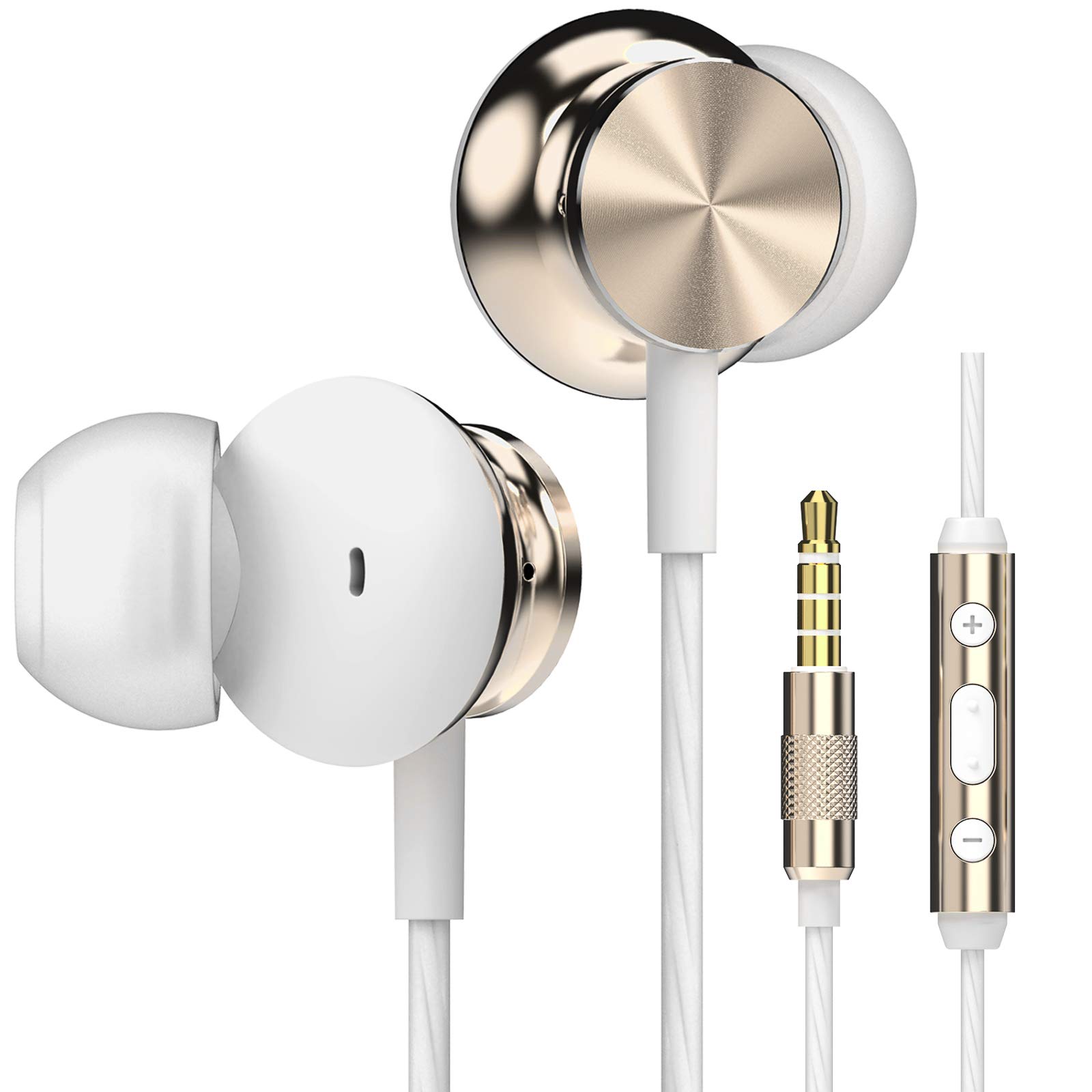 Betron BS10 Earphones Wired Headphones In Ear Noise Isolating Earbuds with Microphone and Volume Control Powerful Bass Driven Sound, 12mm Large Drivers, Ergonomic Design, Gold