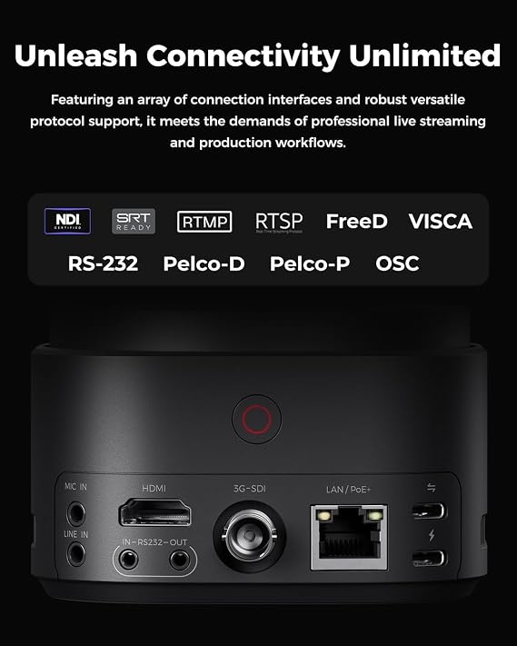 OBSBOT Tail 2 with NDI Activated, AI-Powered PTZR 4K Camera 4K@60FPS 50MP 1/1.5 CMOS AI Tracking 2.0 5X Optical Zoom 12X Hybrid Zoom SDI/HDMI/IP/USB 3.0 Output for Live Streaming