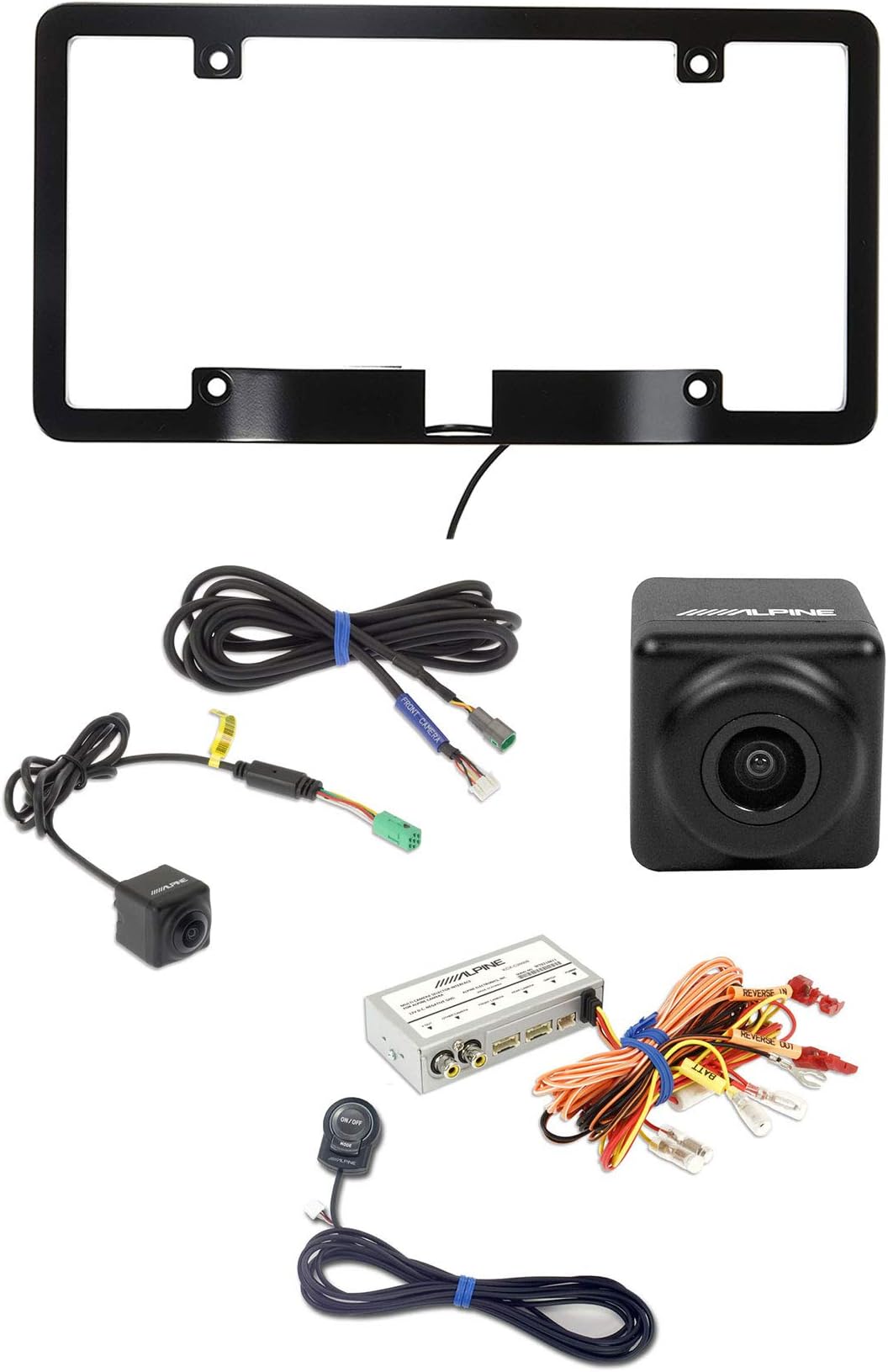 AlpineFront+Rear Car Camera w/License Plate Bracket+Switch Multi View Selector