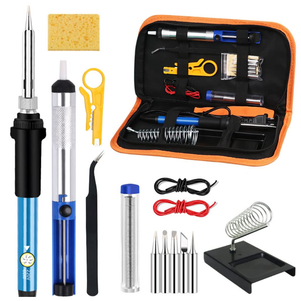 60W Electric Soldering Iron Kit - Complete Set With Adjustable Temperature & 5 Tips