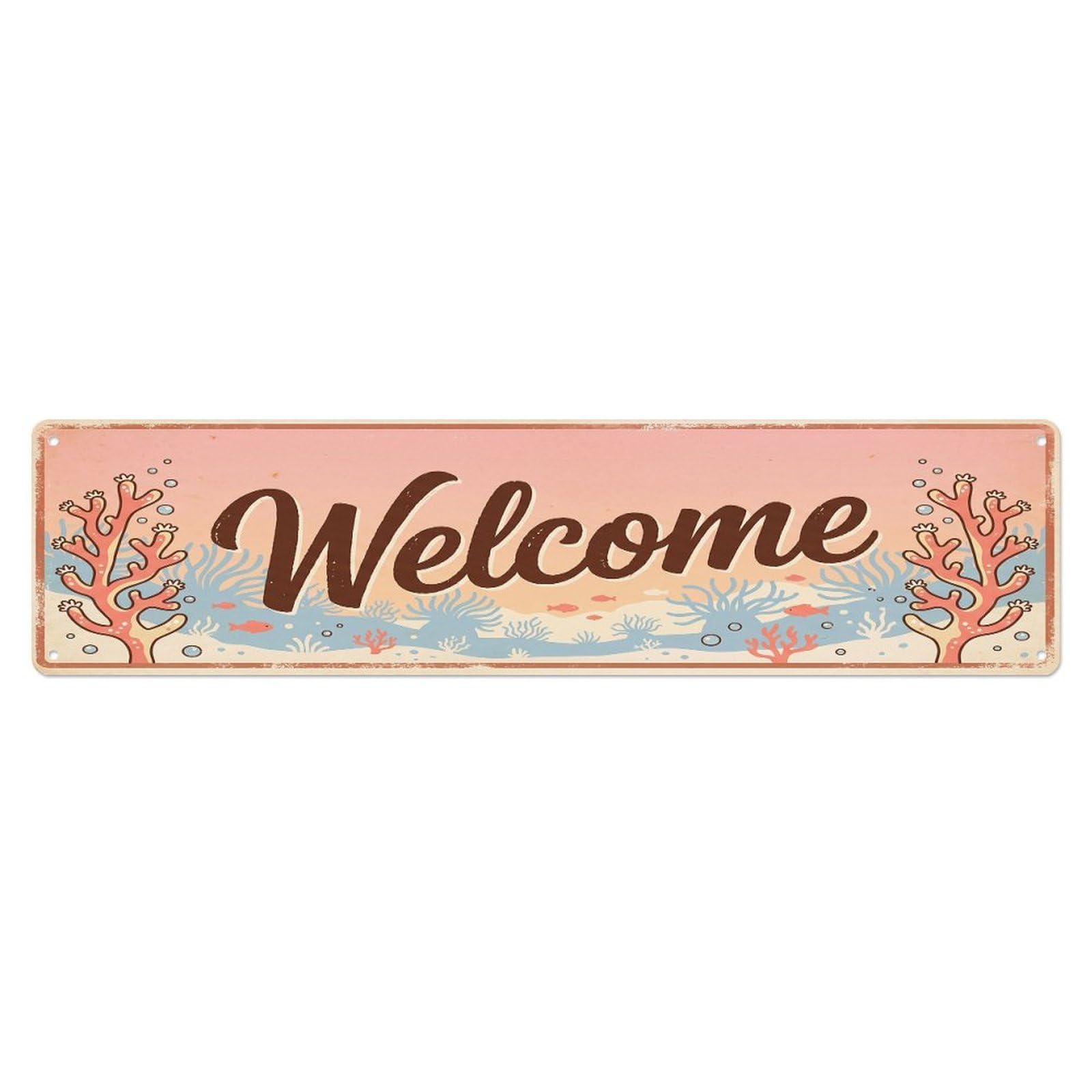 Vintage Welcome Coral Reef Metal Tin Sign