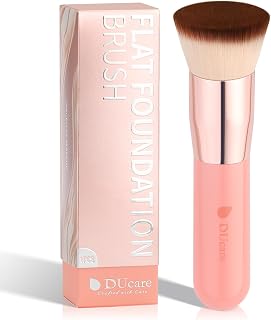 DUcare Pink Flat Top Kabuki Foundation Brush - Premium Synthetic for Liquid, Cream, Powder Makeup Buffing & Blending