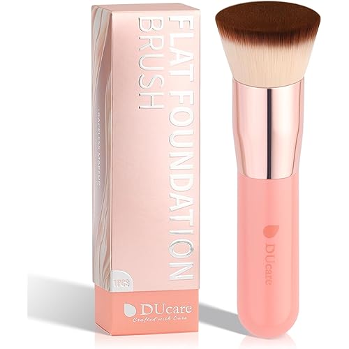 DUcare Flat Top Kabuki Foundation Brush - Premium Makeup Brush for Liquid, Cream, and Powder - Buffing, Blending, and Face,Pink